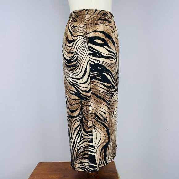 NWT Essentials Midi Skirt Sz 18W 20W Zebra Abstract Artsy Stretch Gold Bling - Picture 3 of 6